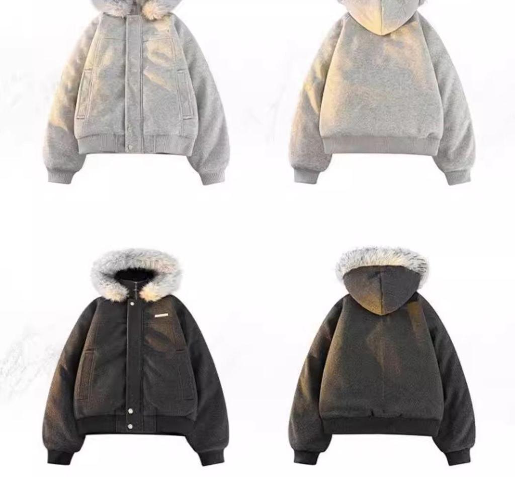 Men's Winter Wool Coat with Large Fur Collar - Mountain Eagle Hooded Heavyweight Jacket