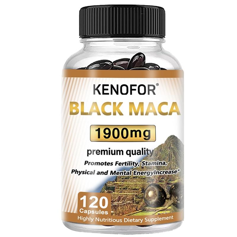 Kenofor Organic Black Maca Root Supplement 1900mg, Lepidium Meyenii, Peruvian, Premium Quality, 120 Caps