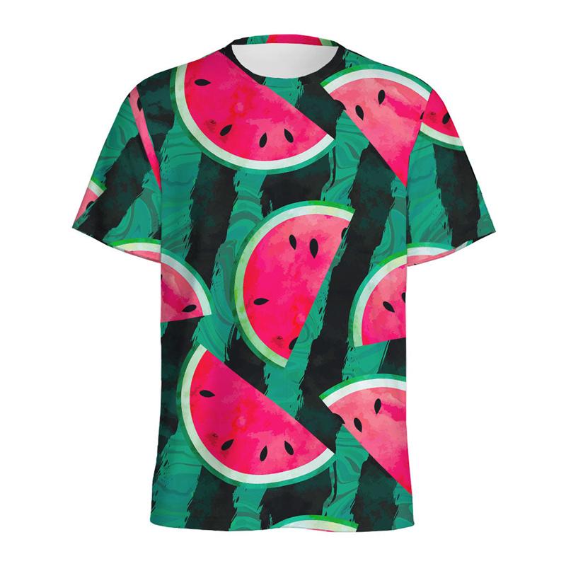 Summer Round Neck 3D Watermelon Pattern Print Top Fashionable Casual Short Sleeved Men's T-shirts