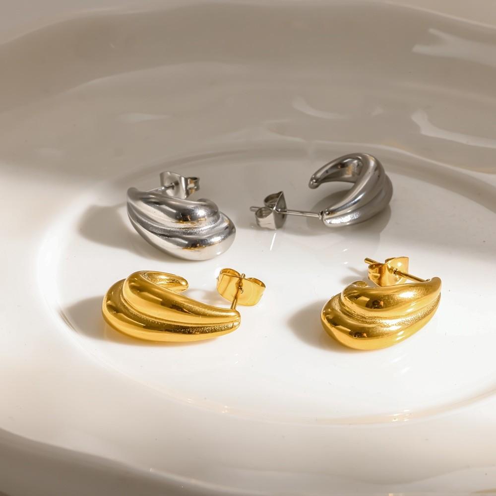 Geometric C Shaped Stainless Steel Earrings With Pvd Gold Finish For Women Summer Trend