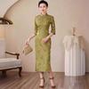 High-end silk cheongsam 1011 new spring and autumn women's seven-quarter-sleeved interwoven mulberry silk cheongsam dress elegant temperament