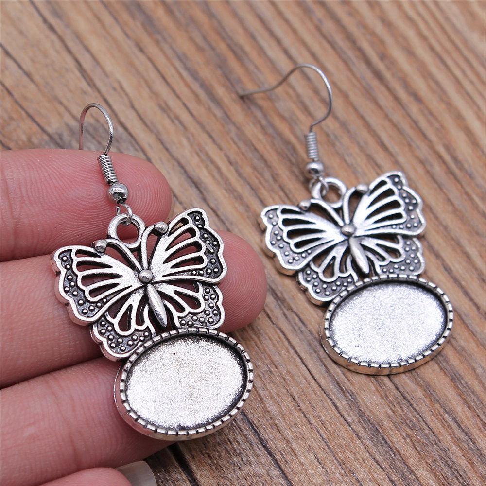 Drop & Dangle Earring Oval Ear Hook Glass Cabochon Base Setting Tray Vintage Jewelry SuppliesEarring Size 18x19mm QE017