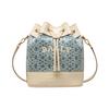 Cleoh Dmn Classic Monogram Print Drawstring Bucket Bag Women Bags Denim-Blue 6300125