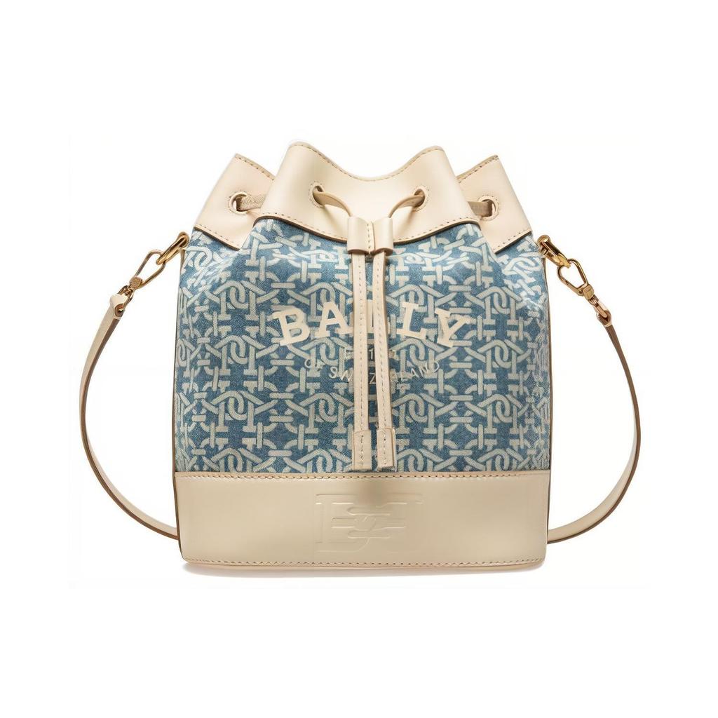 Bally Cleoh Dmn Classic Monogram Print Drawstring Bucket Bag Women Bags Denim-Blue 6300125