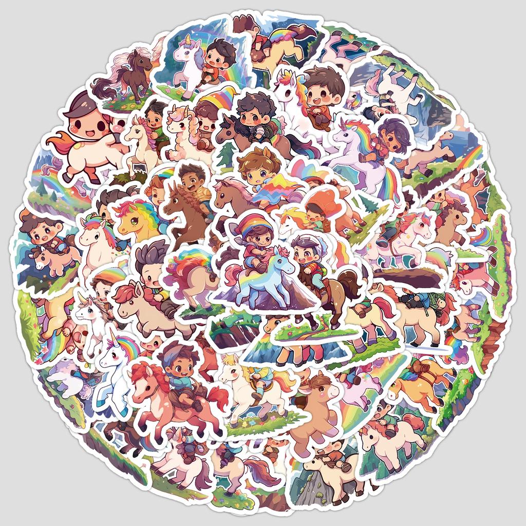 50 Cute Cartoon Boy Riding Horse Graffiti Stickers for Water Cups, Luggage, Waterproof Decoration, Creative Stickers