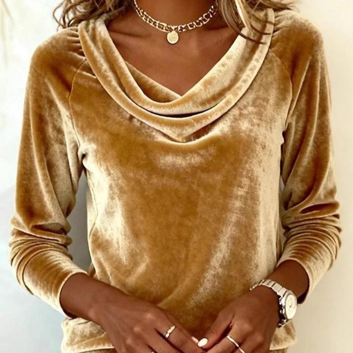 Women's Solid Color V-Neck Velvet Blouse Autumn and Winter Sexy Velvet T-Shirt