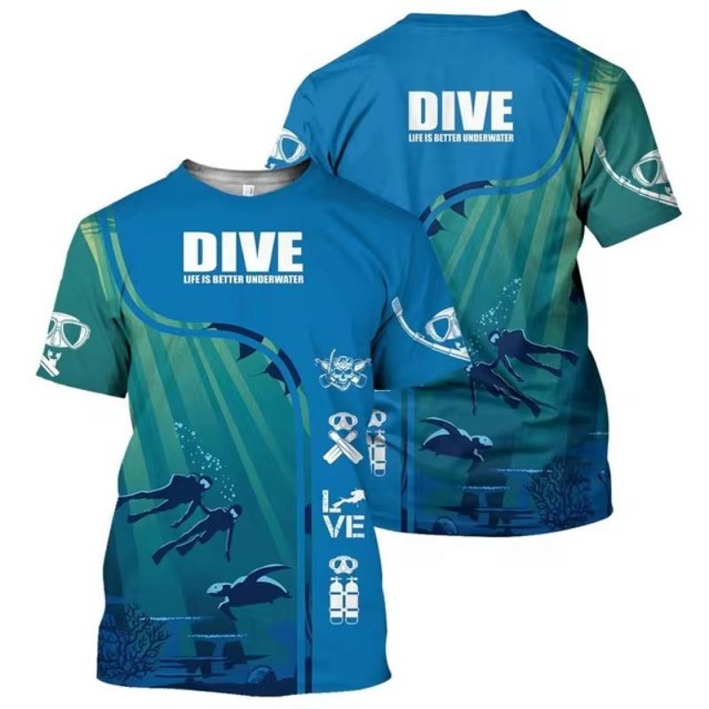 3D Diving Print Men's Novelty Short Sleeve Crew Neck T-shirt, Summer Outdoor