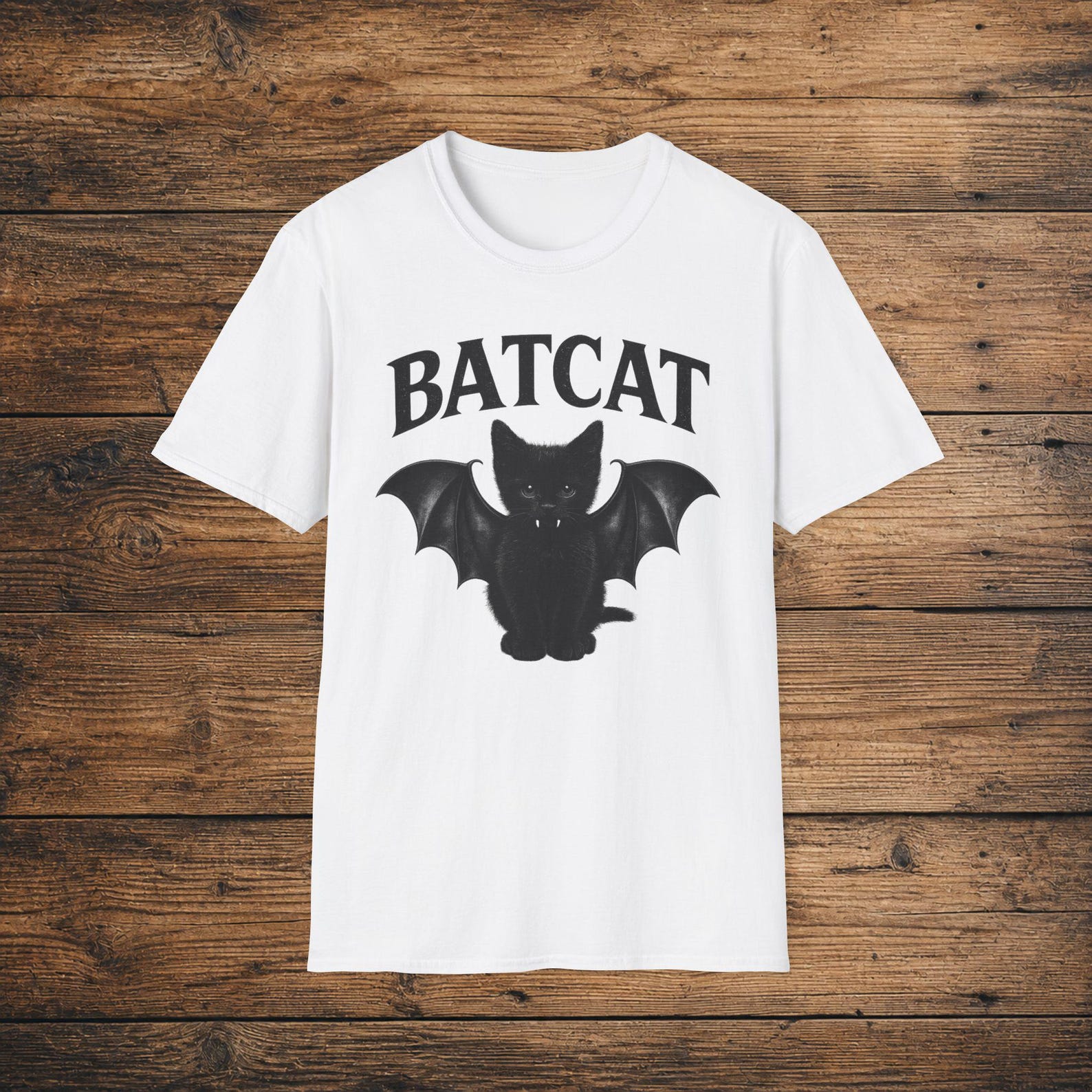 BatCat Gothic T-Shirt, Spooky Bat Cat Lover Tee, Dark Halloween Apparel 4XL