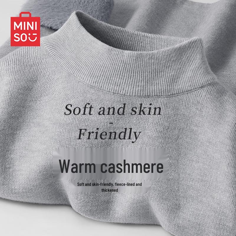 MINISO Men s Fleece-Lined Half-Turtleneck Pullover Sweater M