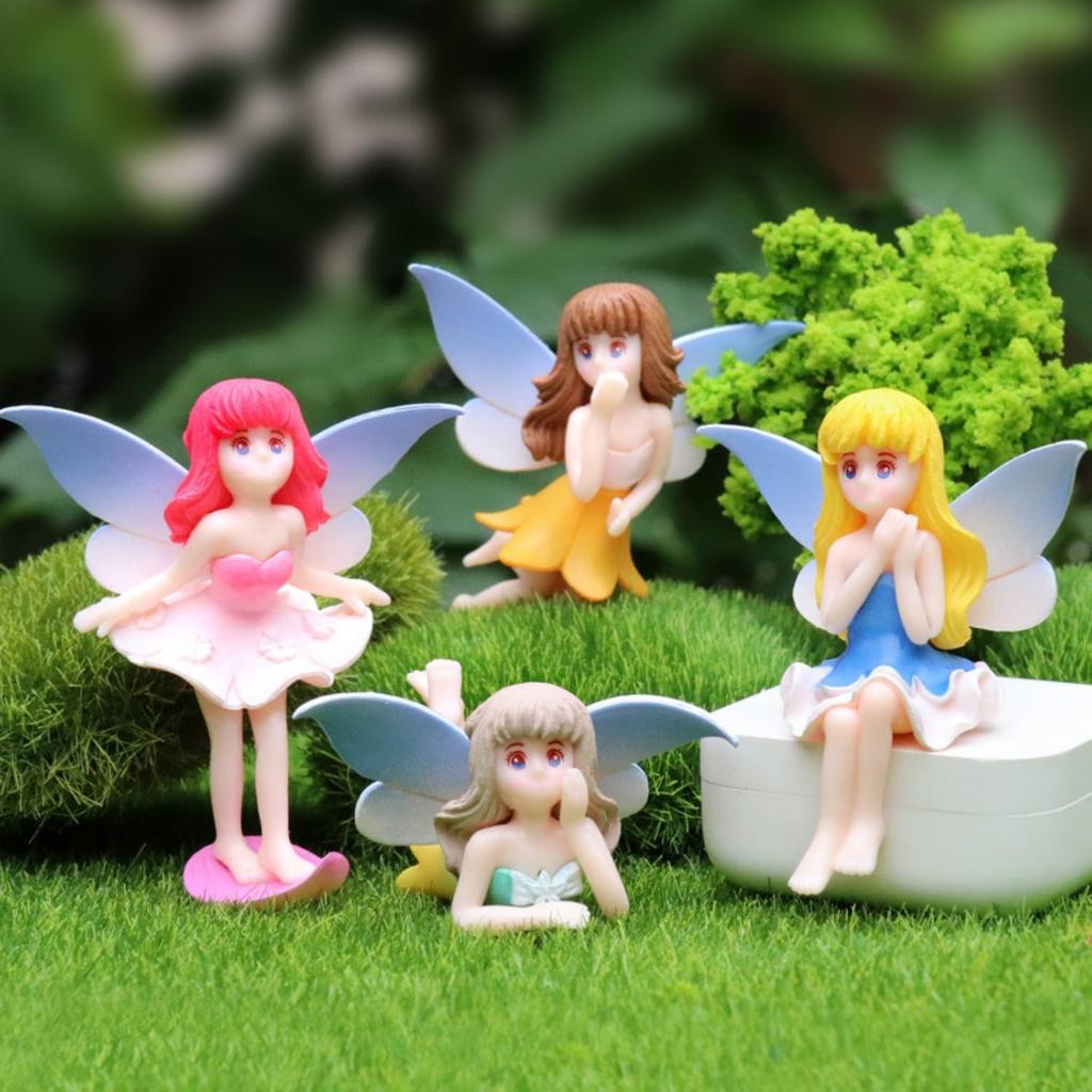 Kleine Feenfiguren Miniatur Gartenaccessoires , Geburtstagstortenaufsatz Blumentopf Heimdekoration Mädchen Fliegenflügel Figuren