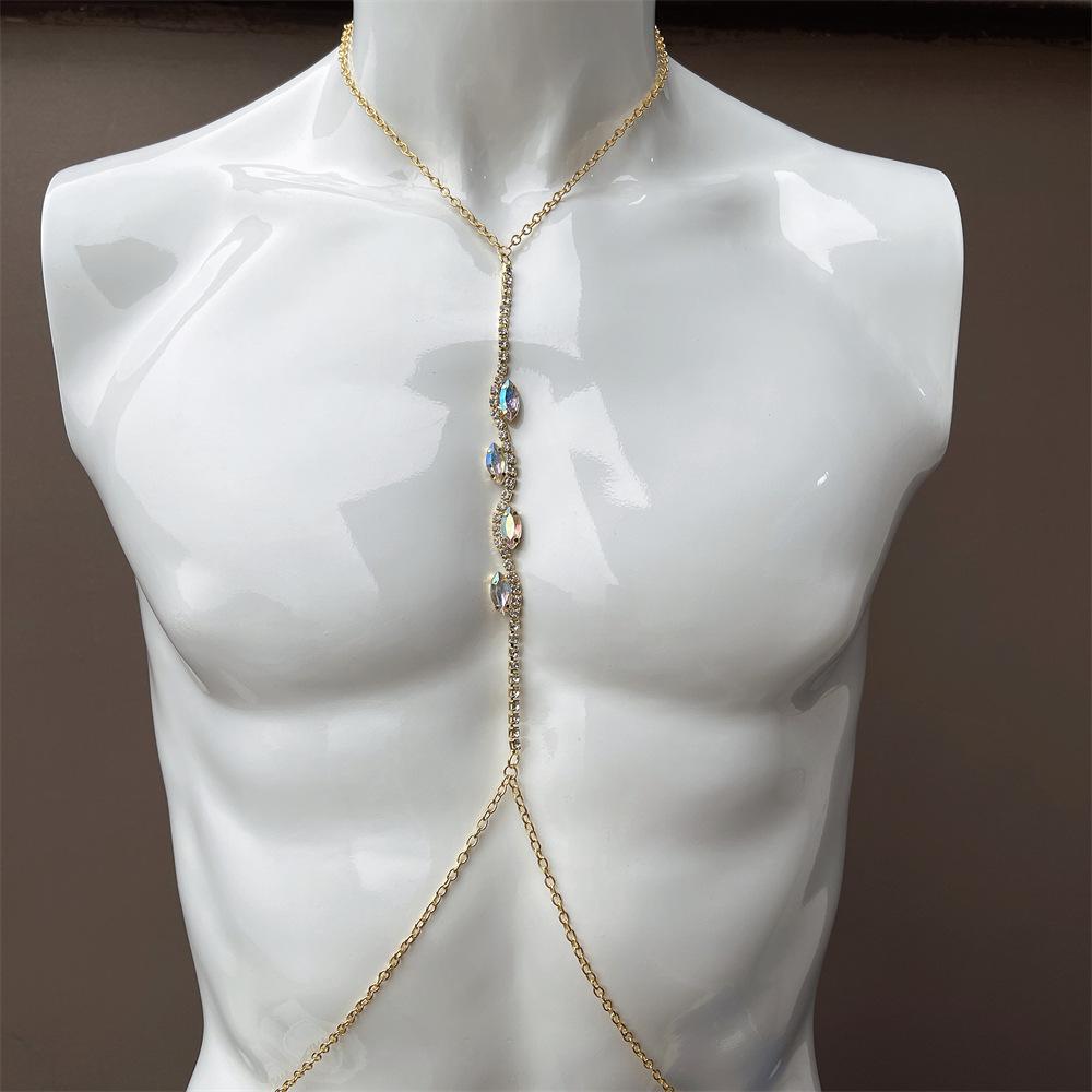 New Chest Chain, Fashionable White Diamond Colored Diamond Chest Rest, Sexy Rhinestone Body Chain Accessories Women S Body Chain gold plated