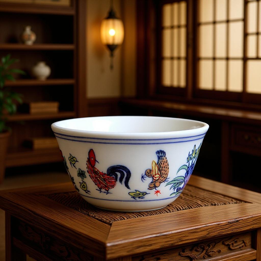 Vintage Style Doucai Chicken Ceramic Cup for Wine or Tea – Elegant Retro Design