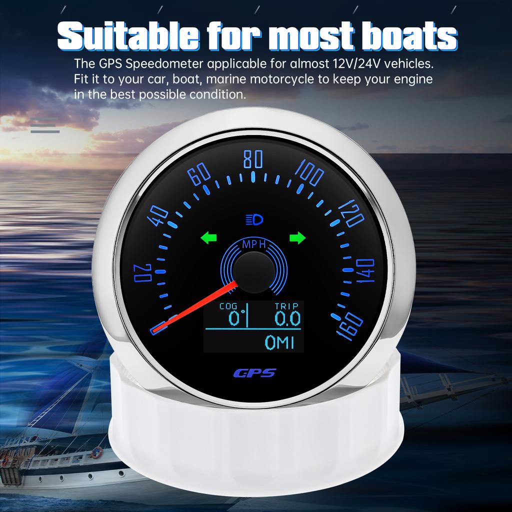 85mm Boat GPS Speedometer 0-160 MPH 200 KMH Odometer Gauge With Antenna Speed Meter Trip ODO COG Waterproof for Mairne Car Truck