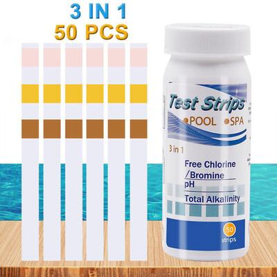 3-in-1 Pool-Wasserteststreifen pH-Wert Chlor Alkalinität Brom Härte Thermalwasserprüfung 50 Streifen pro Flasche