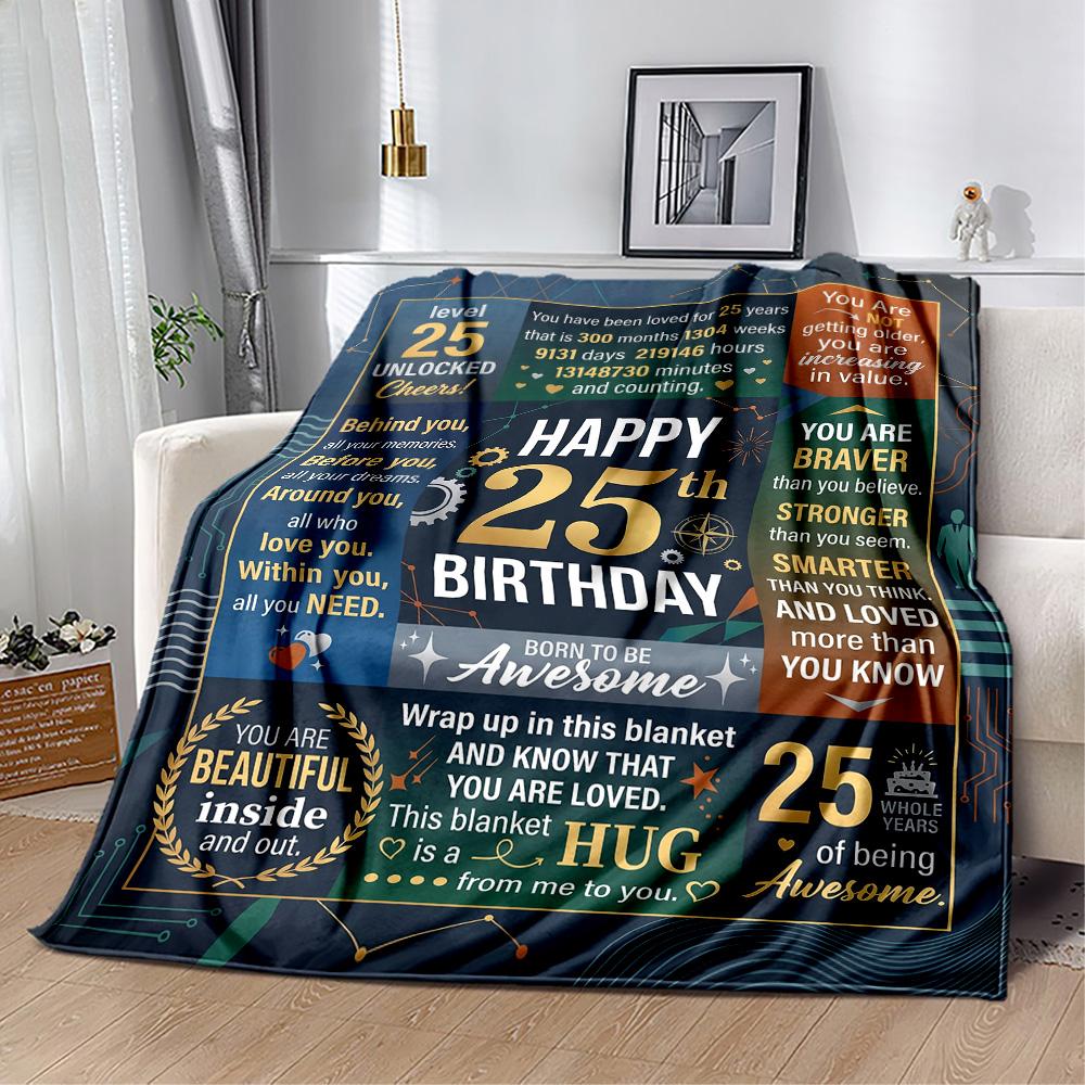 25th Birthday Celebration Flannel Blanket-Soft and Suitable for Sofas,Beds,Offices,Travel,All Seasons,Great Gift for Holidays and Birthdays.