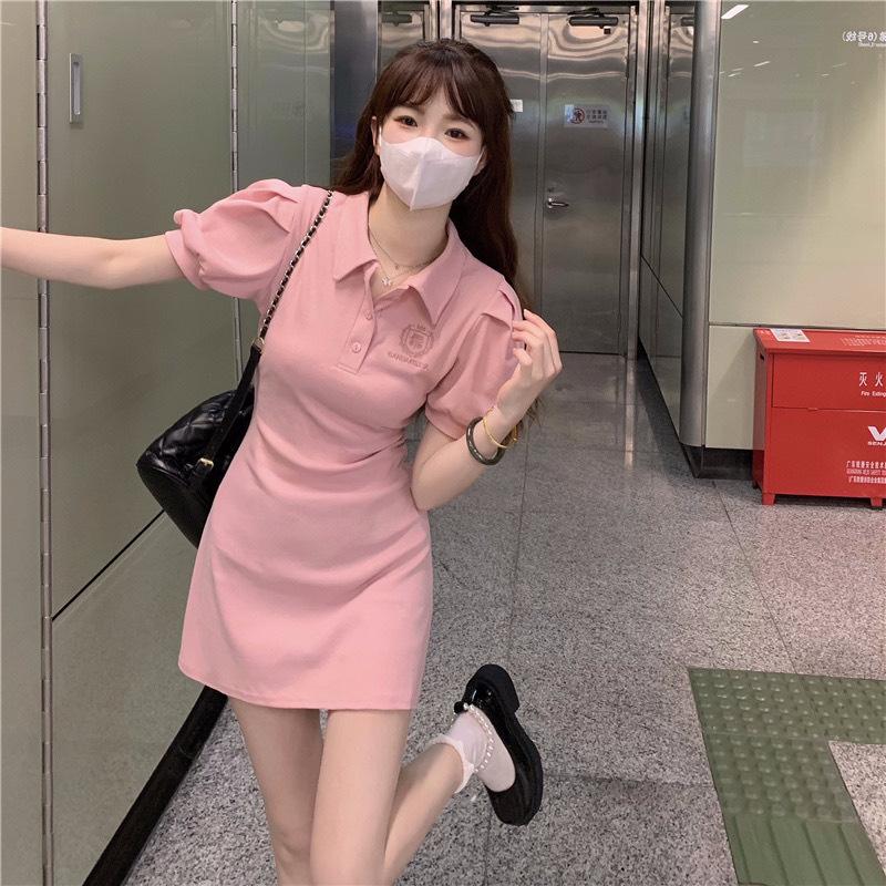 New pure desire style Polo collar slim dress women's summer sweet babes sexy waist slim short sleeve skirt tide