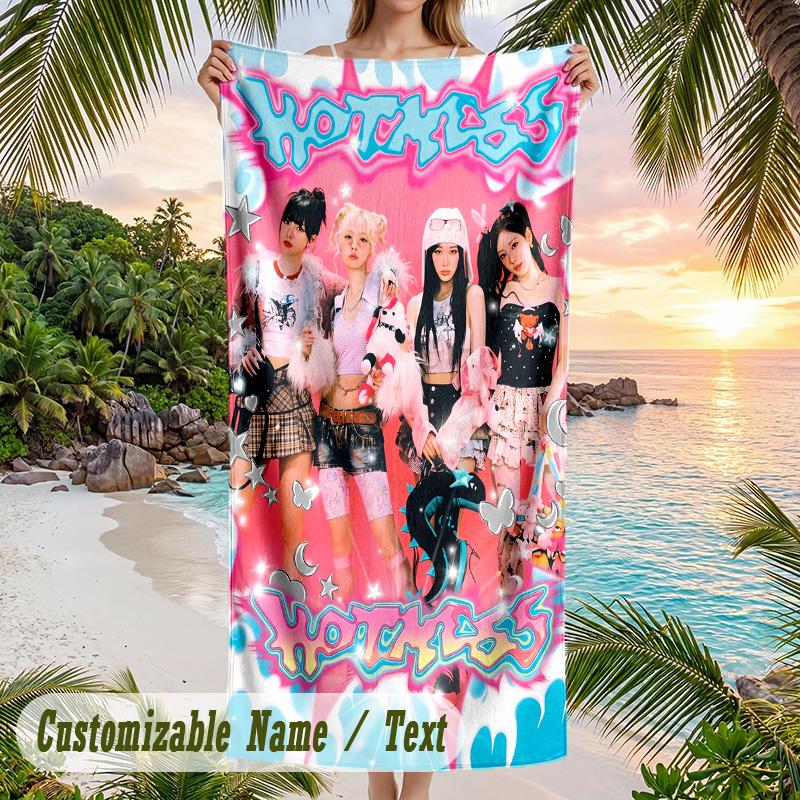 aespa Beach Towel, Personalized Custom Name Text, Quick Dry Large Absorbent Towel For Beach Pool
