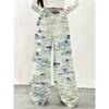 Women's floral print wide-leg sweatpants, comfortable drawstring waist loose-fitting casual pants