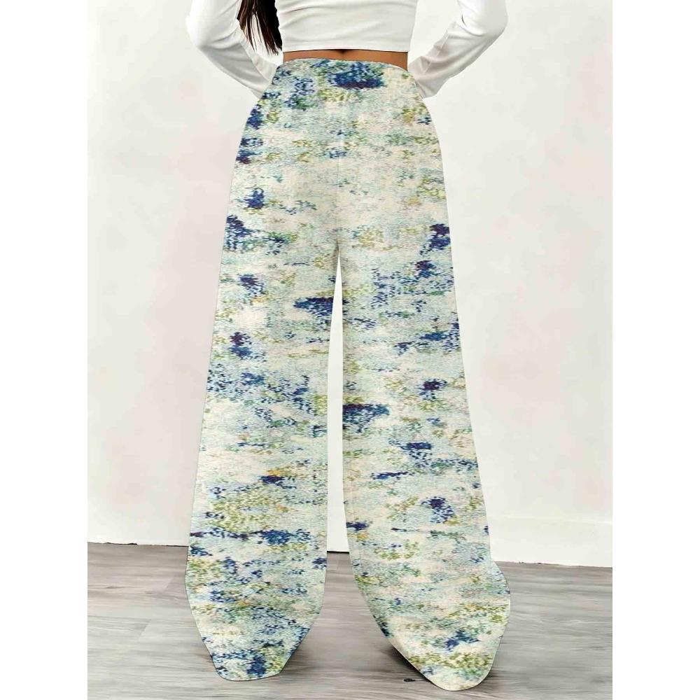 Women's floral print wide-leg sweatpants, comfortable drawstring waist loose-fitting casual pants