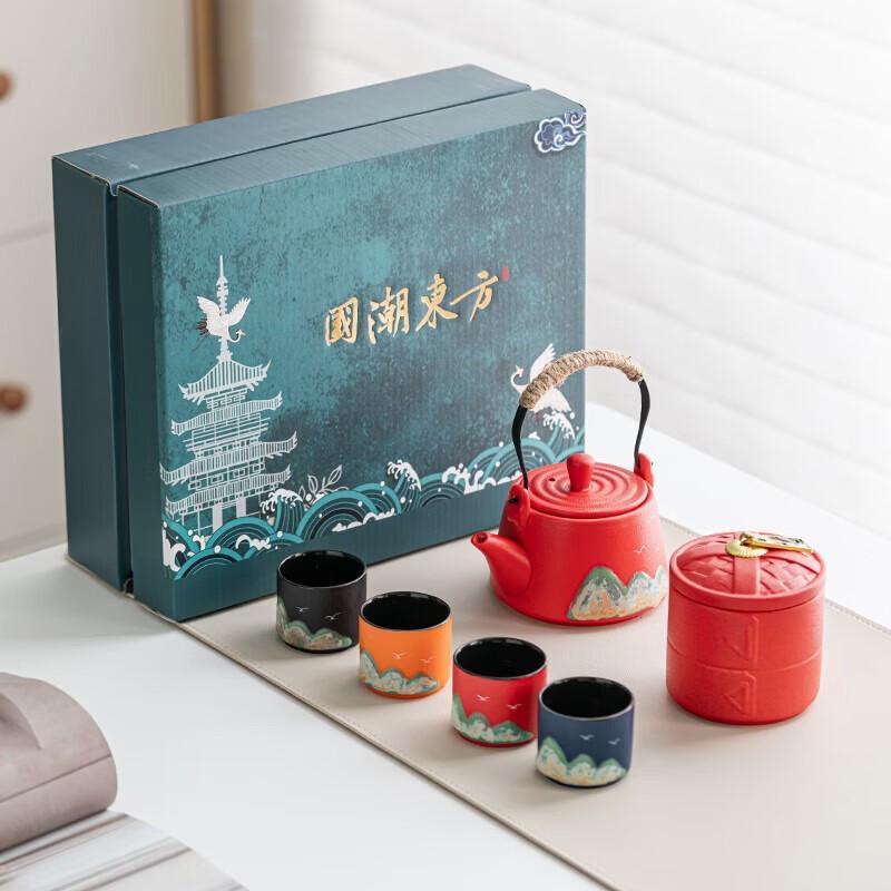 Hongyu Oriental Hand-Painted Stainless Steel Tea Set