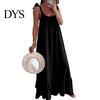 Loose Fit Summer Dress Women's Casual Tie Shoulder Sleeveless Square Fresh Natural Look Neck Maxi A-Line Ruffle Flowy Beach Sundress Spring