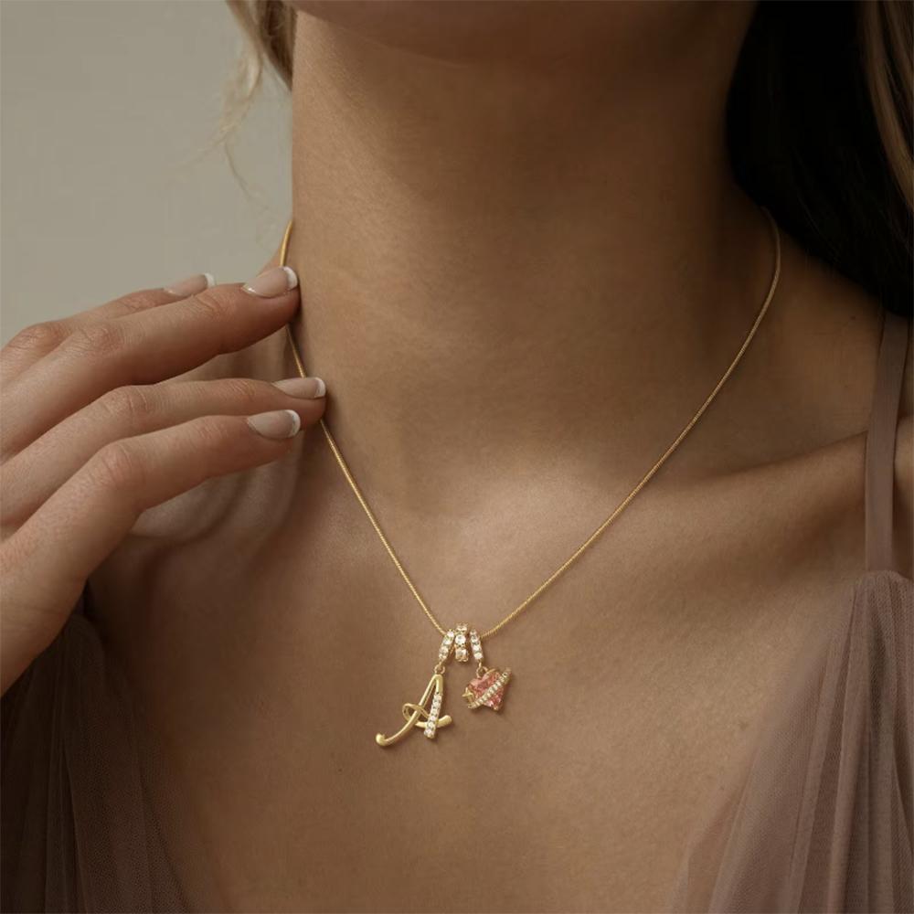 4A Zircon Heart Necklace, 26 English Alphabet Artistic Design Jewelry, Fashion Trendy Classic Vintage Pendant Necklace for Women
