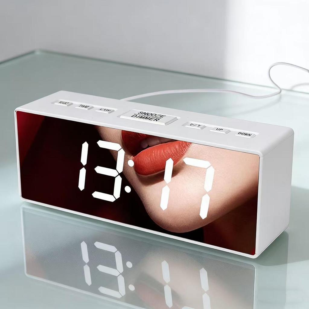 Perpetual Calendar FM Radio LED Mirror Digital Clock for Office