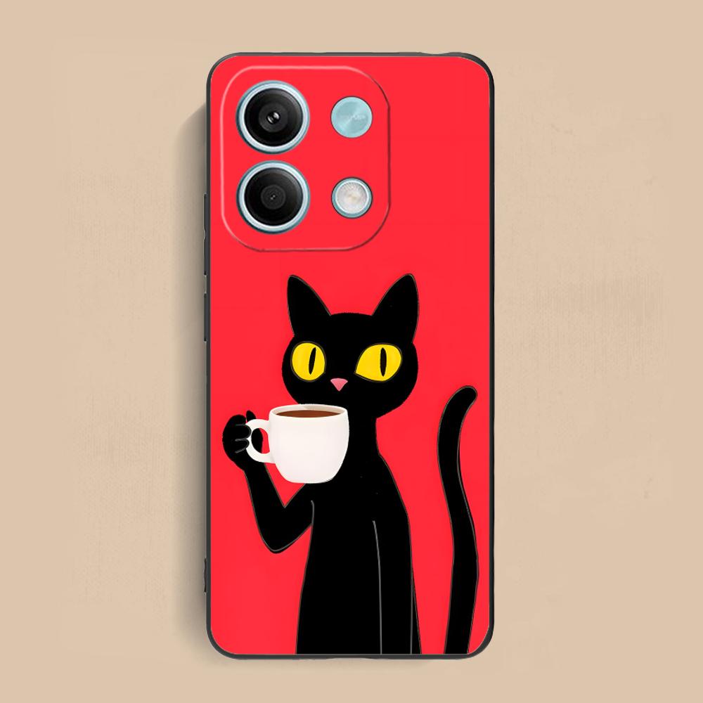 Cute Coffee Cat Matte TPU Mobile Phone Case for Xiaomi Redmi 15 14 13 12 A5 3 2 1 C Plus 4G 5G Colorful Printing Cover