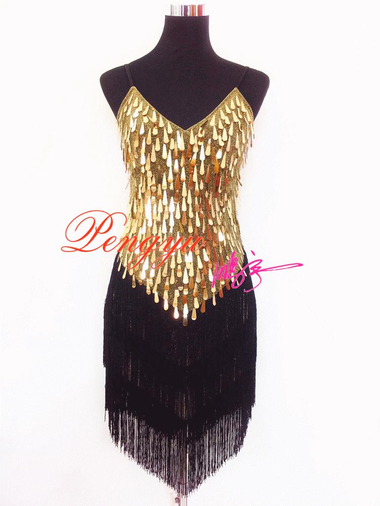 

Women s Adult Latin Dance Dress with Water Drop Sequins & Tassels One Size