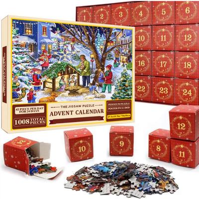 Vánoční adventní puzzle kalendář 2024 Kreativní vánoční adventní kalendář Dospělí 1008 dílků Jigsaw 24 dní Vánoční odpočítávání