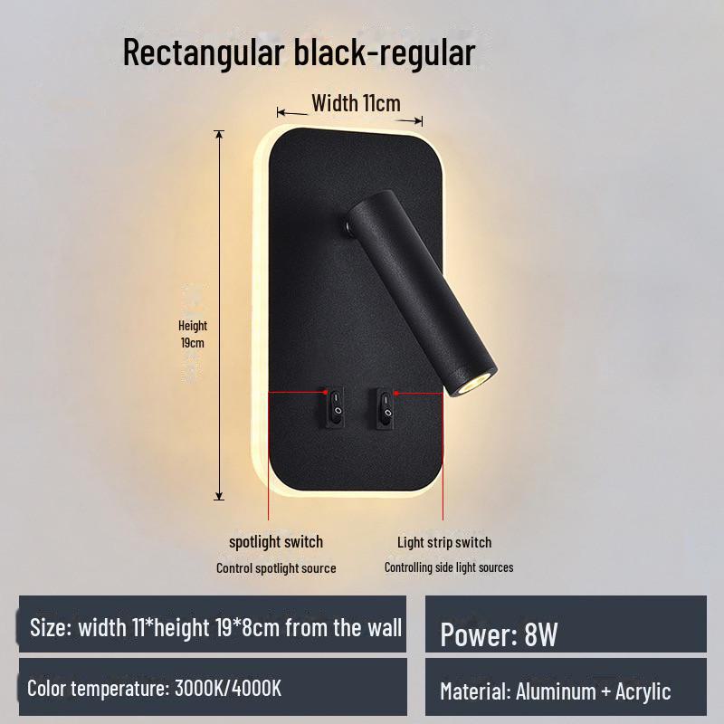 

Вращающийся светодиодный настенный светильник в скандинавском стиле с выключателем для отеля или спальни Neutral Light. Black rectangle чёрный