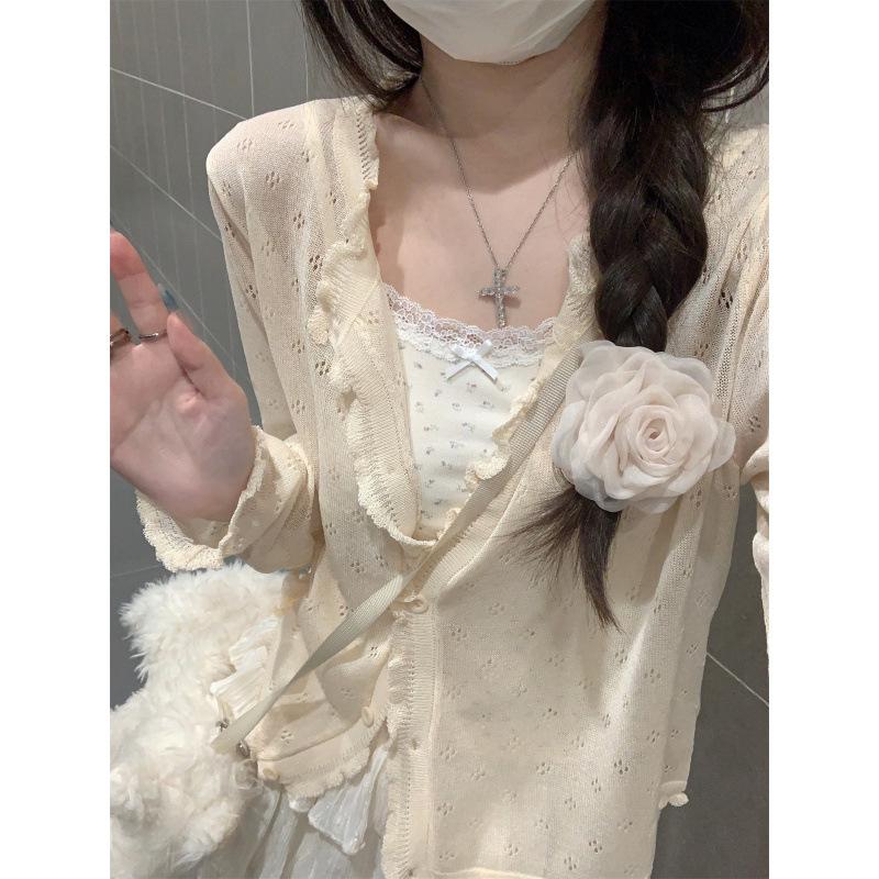 

Sunscreen knitted cardigan, thin women s air-conditioning shirt, ice silk with suspender skirt, and a gentle small fresh loose top. one size fits all абрикосовый