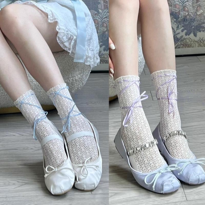 Womens Calf Socks, Sweet Girl Lace Ruffle Knee Socks Fashion Ladies Girl Princess Mesh Socks Japanese Stockings