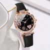 2pcs/set Women's Casual Heart Rhinestone Quartz Watch Analog PU Leather Wrist Watch & Bracelet, Valentines Gift For Her