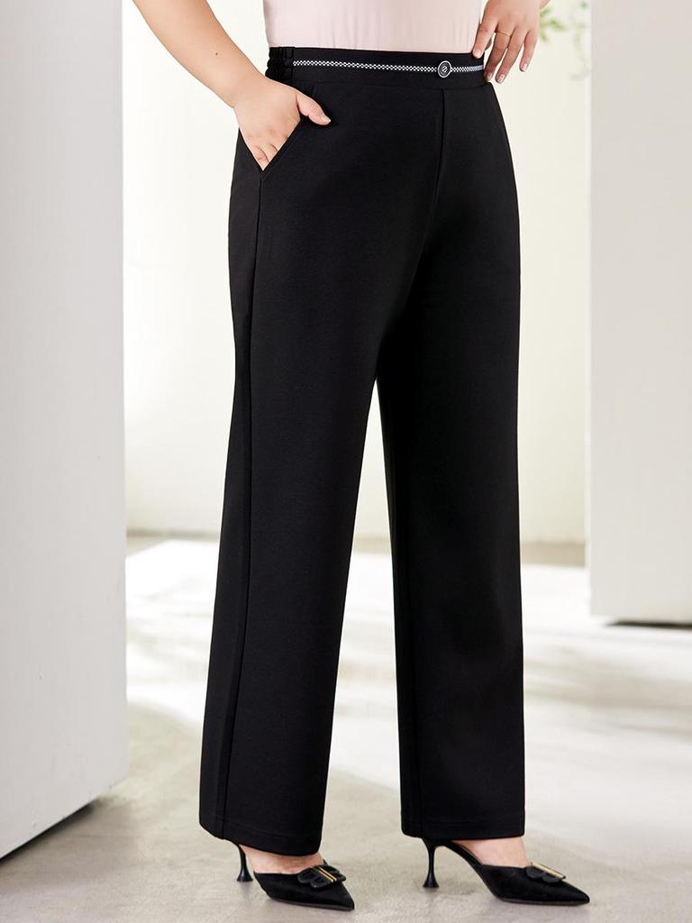 Plus Size High-Waist Slimming Chain Suit Pants for Women, 2026 Spring Collection - Drape Design, Conceal Flesh, Straight Leg Fit