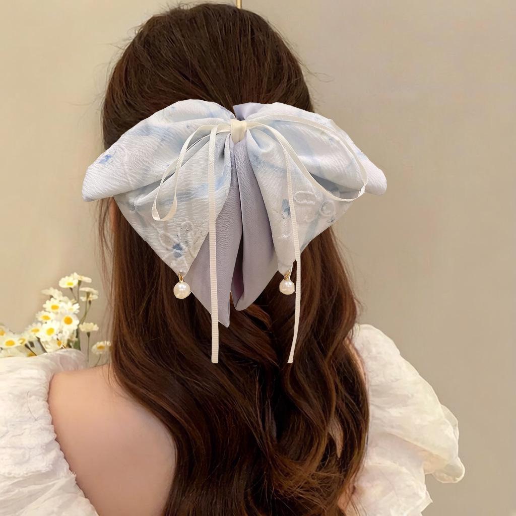 Elegant Retro Satin Bow Hair Clip for Women - Perfect for Low Ponytails and Head Ornaments