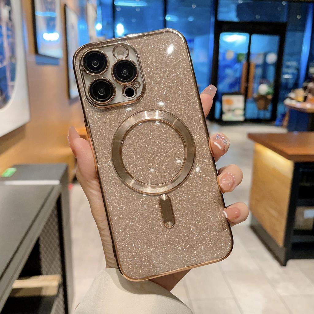 Luxury Electroplate Magsafe Wireless Charge Phone Case For iPhone 14 13 12 11 Pro Max Plus XS XR XS Max Soft Bumper Glitter Cover