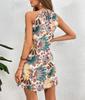 Feather Print Halterneck Camisole Dress - Women's Spring/Summer Vacation Beachwear