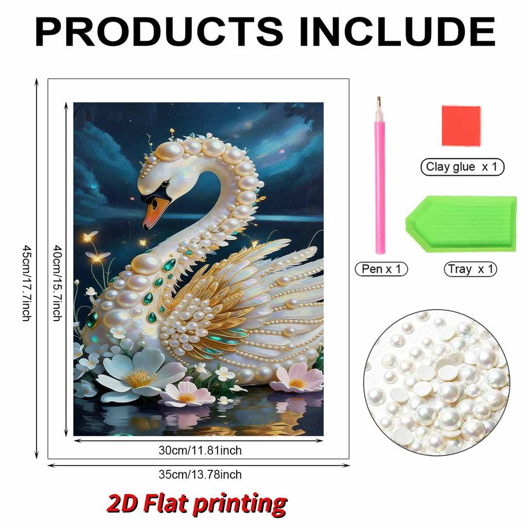 5D DIY Frameless Pearl Painting Swan Pattern Painting Kit, Suitable for Home Living Room Bedroom and Other Wall Decoration Art Paintings