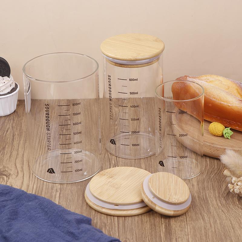 Borcan pentru maia 300/600/900ml Sticlă transparentă rezistentă la căldură Recipient pentru maia pentru copt Borcan pentru fermentație Depozitare alimente