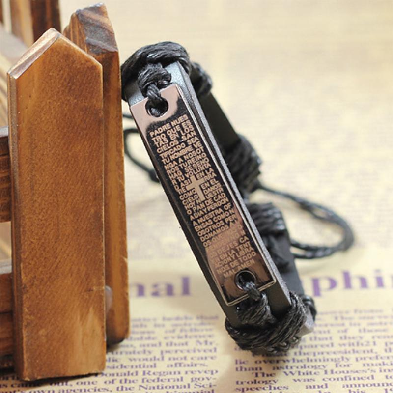 SCIONE Cross Scripture Bracelet Religious Handmade Leather Jewelry