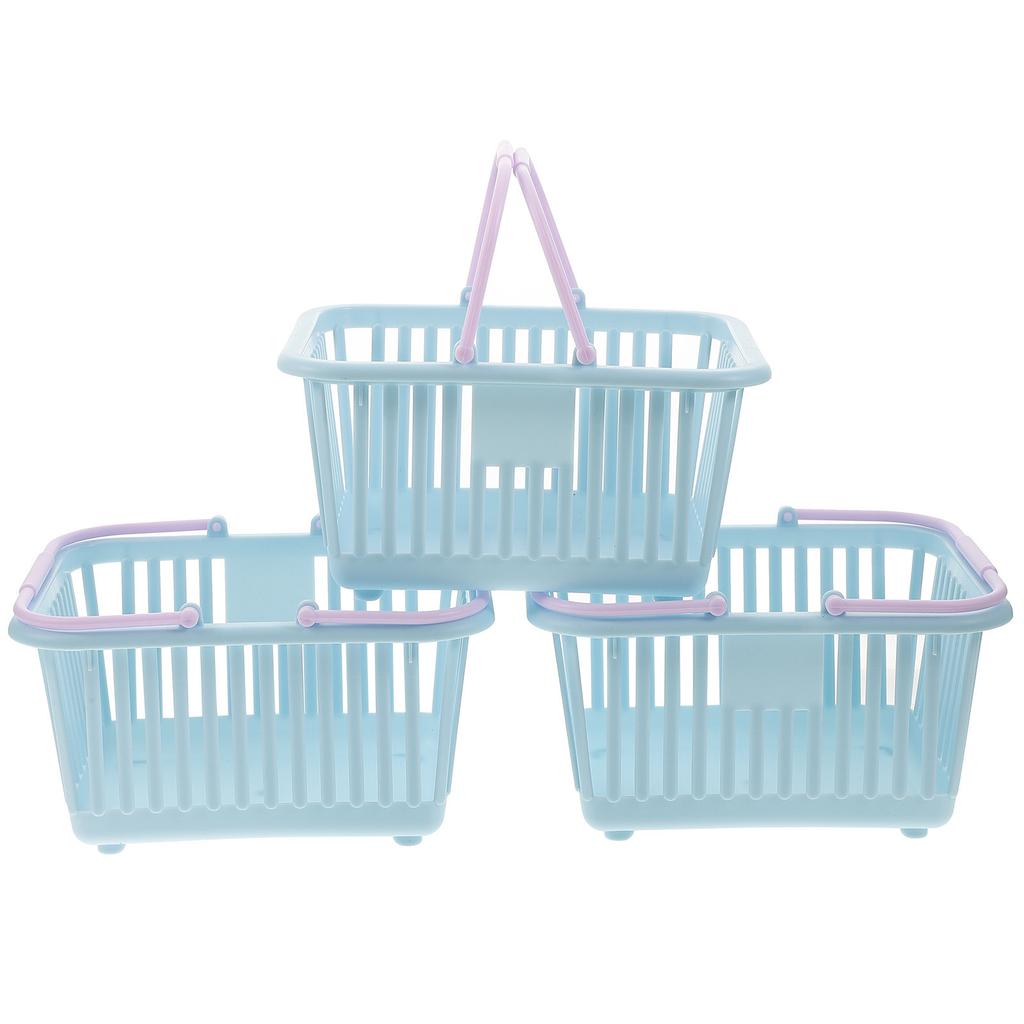 3 Pezzi Piccolo Cesto Portaoggetti in Plastica con Manici Portatile Leggero Design Aperto per Bagno Cucina Dispensa Camera da Letto Lavanderia