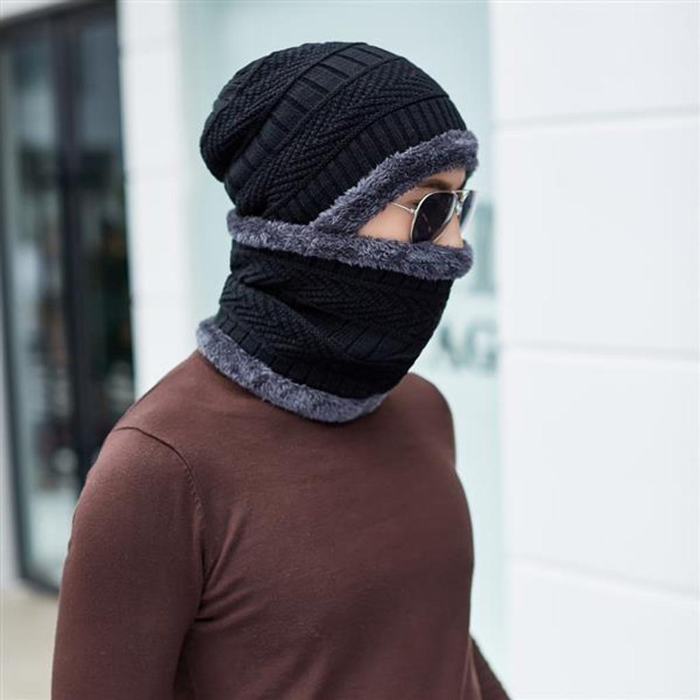 Neckwarmer Beanie Set (Black)/Fur Hat Beanie Winter Hat