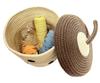 Cotton storage basket with lid, round, lightweight, Scandinavian style, hand-knitted, natural finish, 20 x 18 cm. Ideal for storing small items, cosme