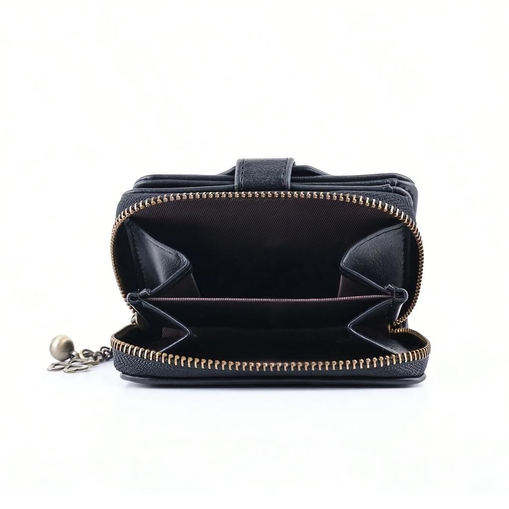 Damenkurzgeldbörse klassisch und retro im Stil. zeichnet sich durch ein schlichtes Design mit Hardware-Dekorationen aus und ist für den täglichen Gebrauch geeignet. mehrere Kartenfächer.