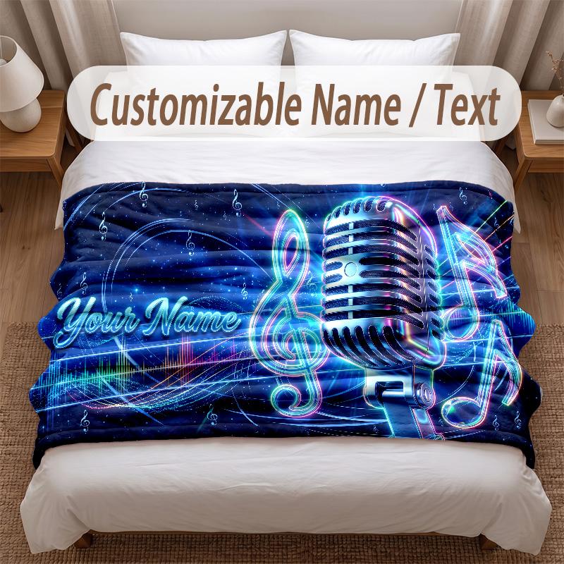 Music General Theme Soft Blanket Personalized Custom Name Text Print Warm Blanket Home Sofa Bedroom Decor
