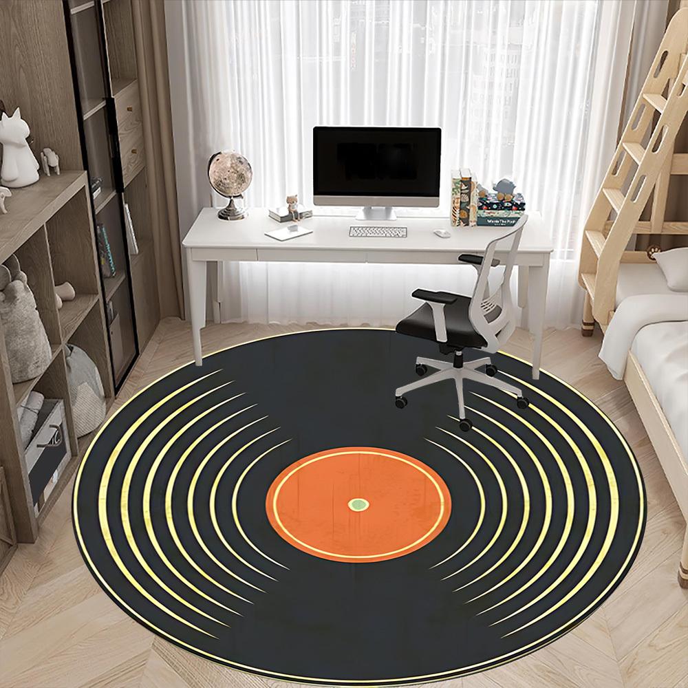 1pc Vinyl Music Office Round Area Rug, Indoor Mat Suitable For Office, Under Office Chairs Bedroom Living Room Home Decor, Room Deco