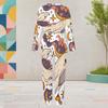 Women Plus Size White Halloween Ghost Printed Round Neck Long Sleeve Cuffed Two Piece Pants Set With Pockets