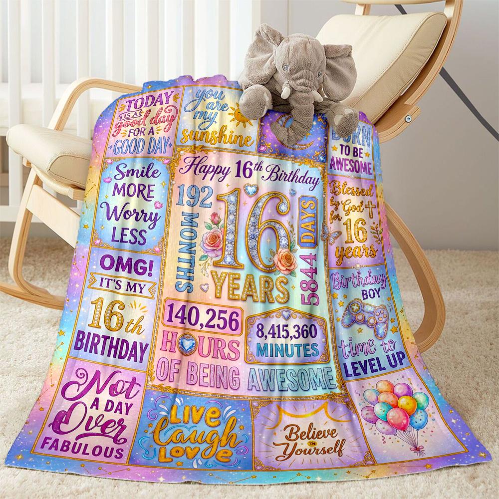 Happy 16th Birthday Celebration Flannel Blanket-Soft and Suitable for Sofas,Beds,Offices,Travel,All Seasons,Great Gift for Holidays and Birthdays.