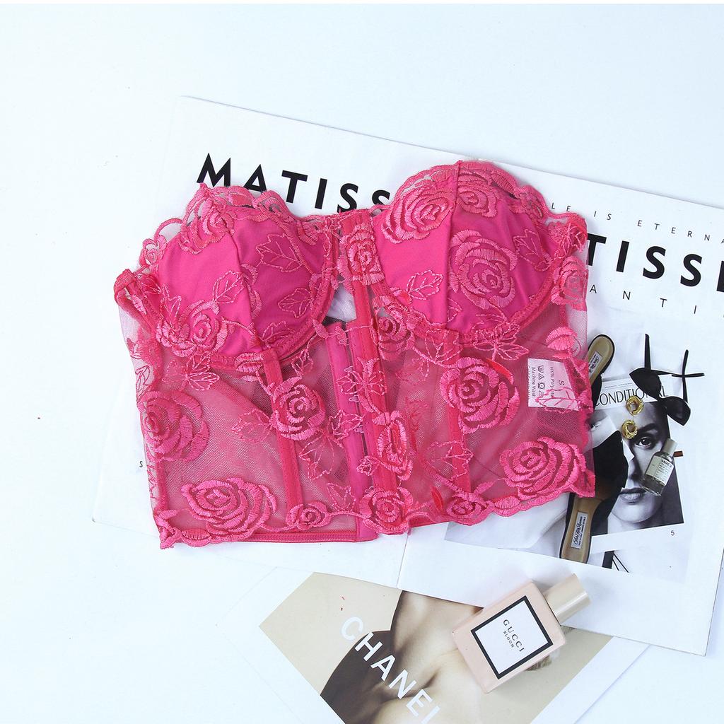 Výšivka Spliced Lace Flower Sexy tílka dámská Fishbone slim Fit letní vesta pro ženy Camis s ocelovým prstenem Elegantní tílka bez ramínek 24443